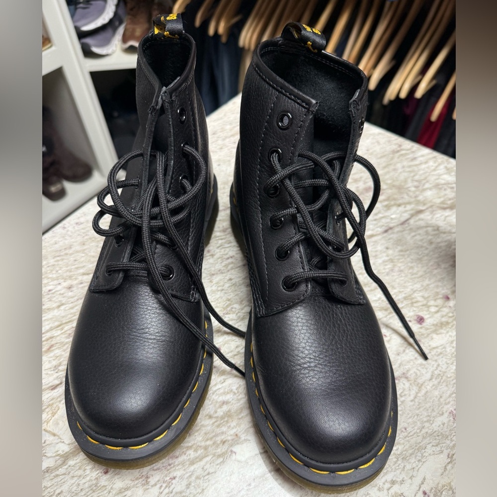 Dr. Martens Black Leather Boots with Textured Finish